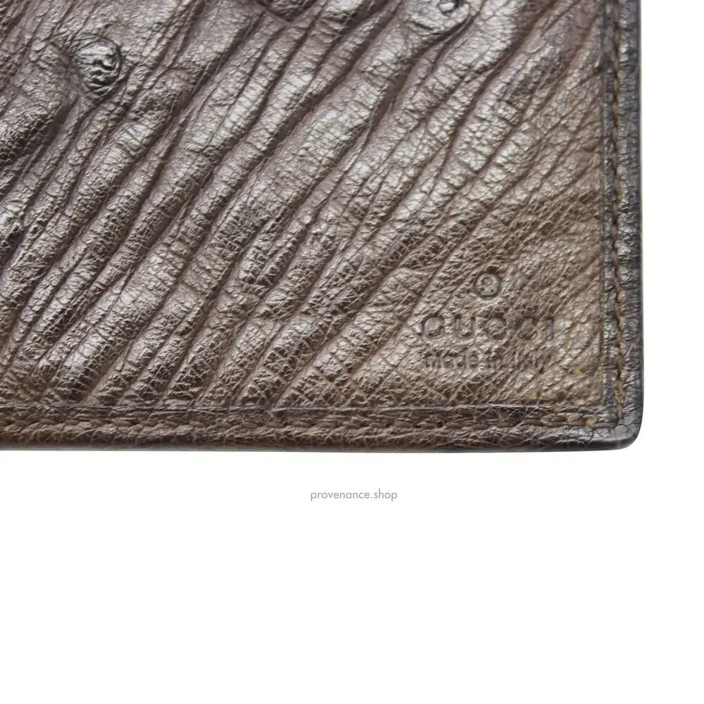 🔴 Gucci Long Wallet - Olive Brown Ostrich Leather